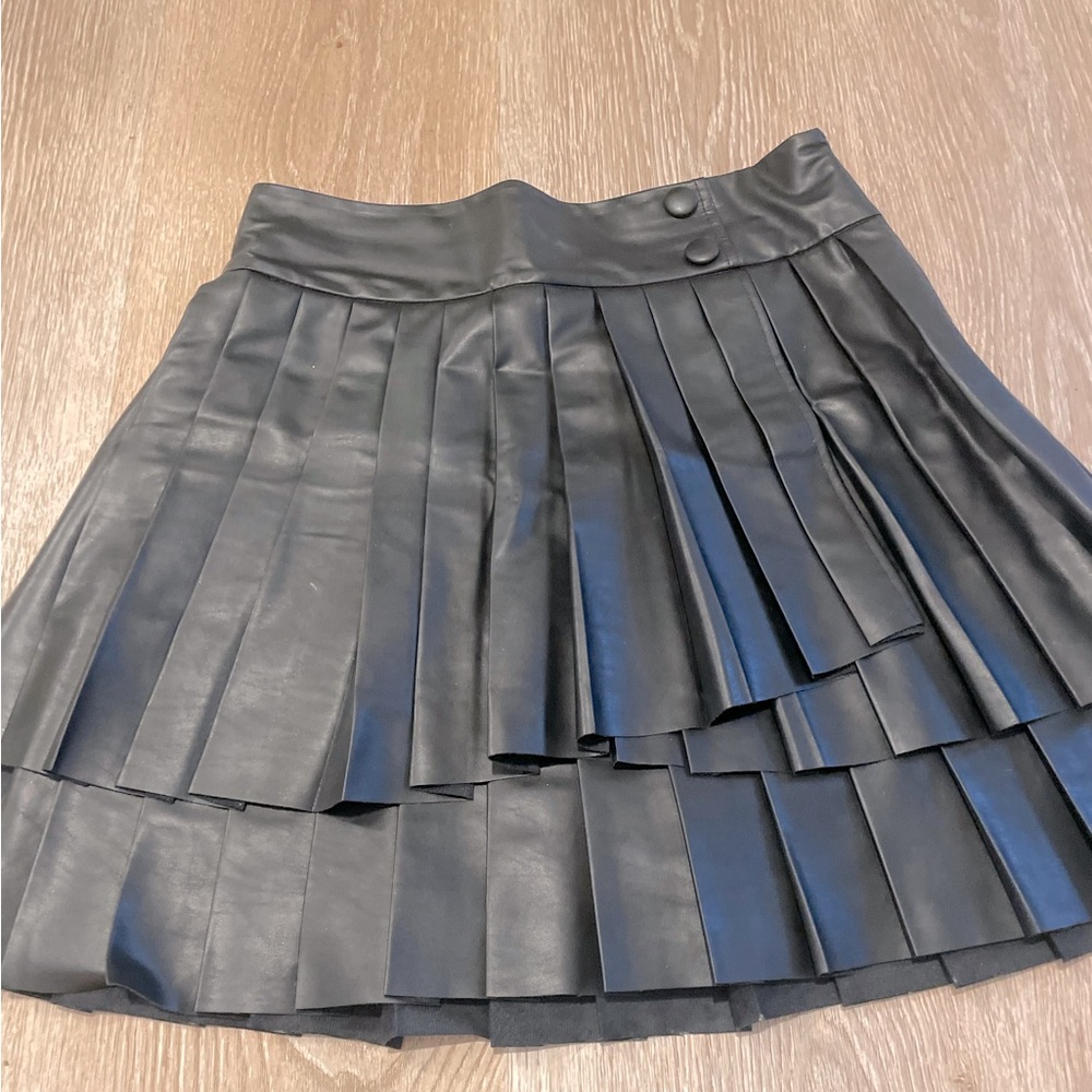 Anthropologie Black Faux Leather Pleated A-Line Skirt